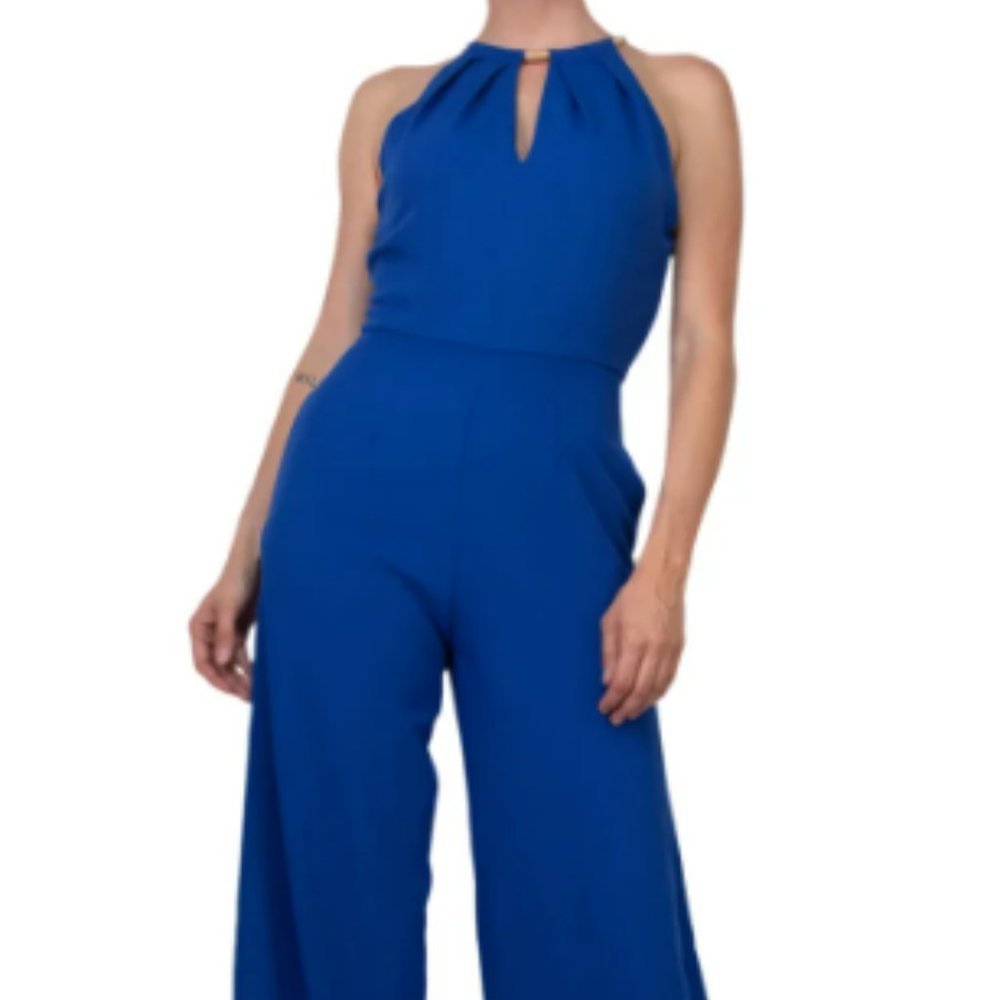 Donna Ricco Blue Sleeveless Wide Legged Jumpsuit Size14
